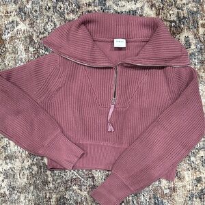 Varley Menton Dusty Mauve Pink Cowl Neck  1/2 Zip Sweater